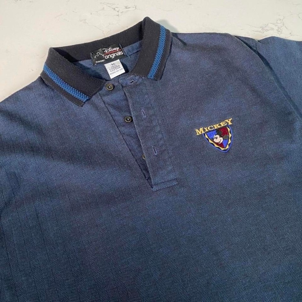 Vintage 90s Disney Originals Mickey Mouse Polo Shirt Embroidered Crest Blue M